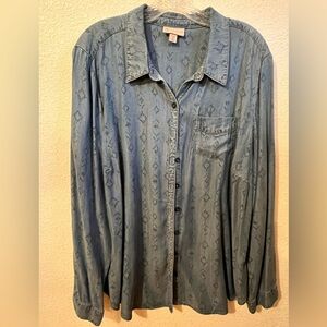 Blue denim colored button down shirt